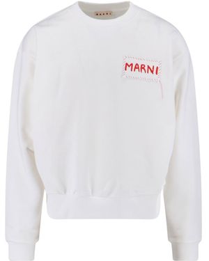 Marni Cropped Jumper With Bold Chest Patch - White