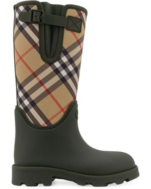 Burberry Rainboots With Traditional Check Insert - Green