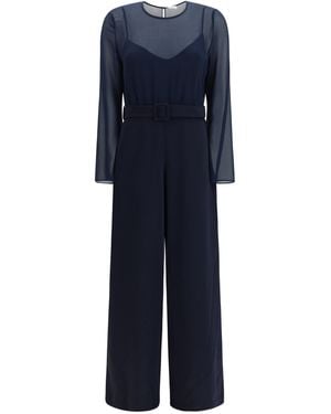 P.A.R.O.S.H. P.A.R.O..H. Cady And Chiffon Jumpsuit Polyester Jumpsuits - Blue