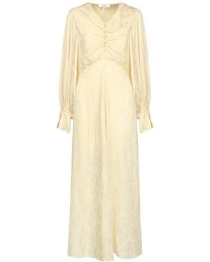 Chloé Long Ruffled Silk Jacquard Dress - Natural