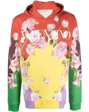 Valentino Rose-Print Hoodie Clothing - Orange