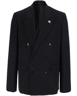 Gucci Double-Breasted Jacket Cotton Blend Blazers - Blue