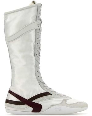 Miu Miu Two-Tone Tech Fabric And Suede Gymnasium Boots - White
