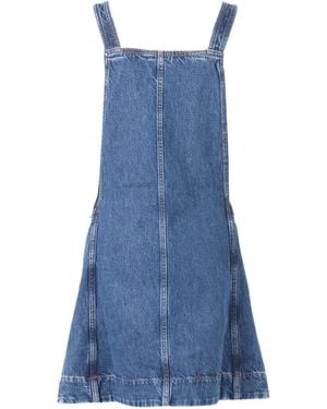 7 For All Mankind Dungaree Dress Le With Carpenter Details Cotton Midi - Blue