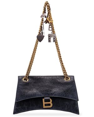 Balenciaga Leather Shoulder Bag With Dirty Effect And Iconic Metal Logo - White