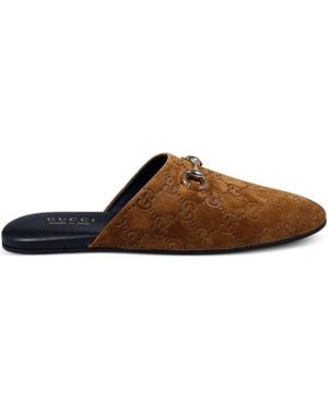 Gucci Gg Leather Slippers - Brown