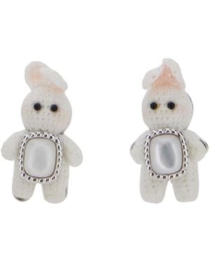 YVMIN Earrings Woven Mini Rabbit Mother-Of-Pearl - White