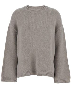 Goat Crewneck Knit Jumper With Dropped Shoulders - Grey