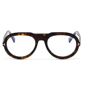 Tom Ford Eyeglasses Aviator Full Rim, Shiny Striped Frame And Clear Demo Lenses Lens Ft5756-B056 - Black