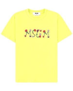 MSGM T-Shirt With Logo Cotton T-Shirts - Yellow