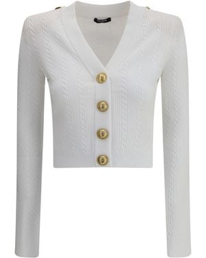 Balmain Ribbed And Braided Cardigan - White