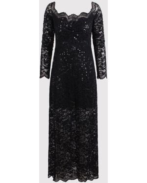 Rabanne Rabanne Long Dress With Lace And Sequins - Black