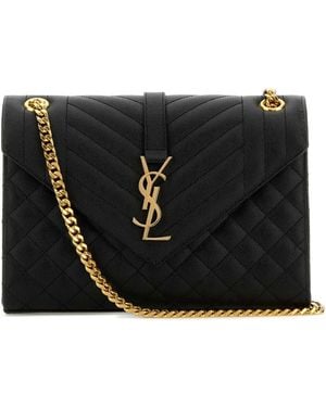 Saint Laurent Leather Medium Envelope Crossbody Bag - Black