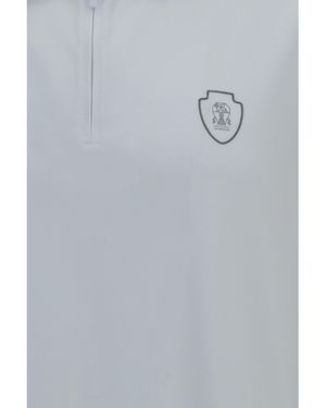 Brunello Cucinelli Polo Shirt With Crest-Steel Polyamide - Blue