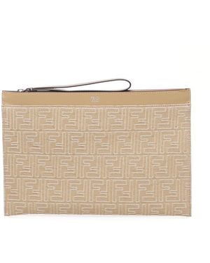 Fendi Medium Ff Flat Pouch - Natural