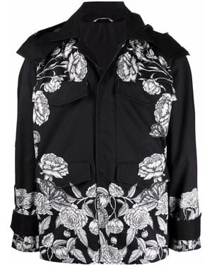 Valentino Dark Blooming-Print Hooded Jacket Clothing - Black
