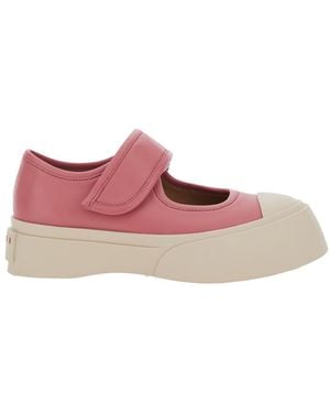 Marni Mary Jane Sandals With Touch-Strap Closure And Logo Patch On The Rear - Pink