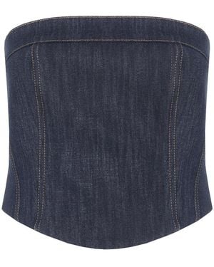 Brunello Cucinelli Cotton Blend Strapless Bustier Top - Blue