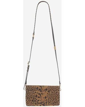 Pinko Suede Bag With Animal Print Shoulder - White