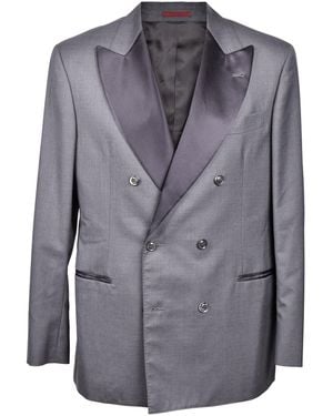 Brunello Cucinelli Wool Silk Tuxedo Blazer - Grey