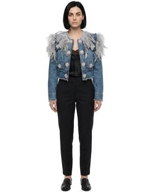 Dolce & Gabbana Dolce & Gabbana Feather-Trimmed Denim Jacket - Blue