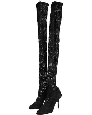 Dolce & Gabbana Taormina Lace Socks Boots Court Shoes Shoes Elastane - Black