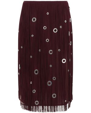 Prada Eyelet-Embellished Fringed Midi Skirt - Purple