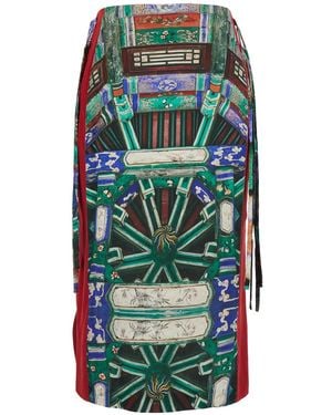 HUI Dress Tiziano With Print Silk Sapphire Skirt - Green