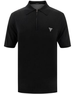 Prada Virgin Wool Polo Shirt Fleece Ovis Aries - Black