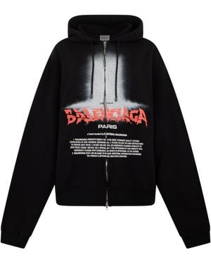 Balenciaga Hoodie With Zip, Cotton - Black