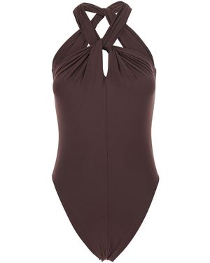 FEDERICA TOSI One-Piece Swimsuit One Piece With Deep Neckline And Thin Straps Tech Fabric Polyamide Elastane Beachwear - Purple