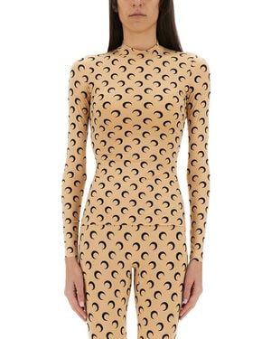 Marine Serre Moon" Turtleneck T-Shirt - Natural