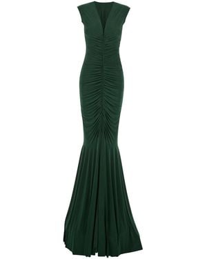 Norma Kamali Sleeveless Long Dress With V Neck And Flared Skirt - Green