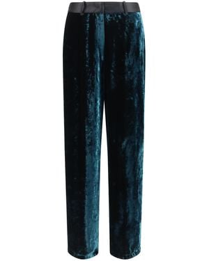 forte_forte Moiré Velvet Tuxedo Trousers Viscose; Silk Trousers - Blue