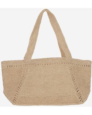 Patou Large Raffia Bag With Logo Shoulder - Natural