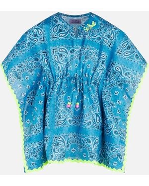 MC2 Saint Barth Girl Poncho With Bandanna Print Sky Beach Robe - Blue