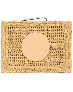 Tory Burch Pouch Ella Crochet Raffia Clutch Bags - Natural