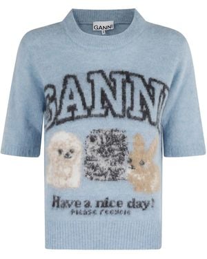 GANNI　FineBrushed AlpacaPuppies Fine Brushed Alpaca Puppies T-Shirt Soft Chambray | Carma