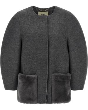 Fendi Blouson Cocoon Puffer Jackets - Grey