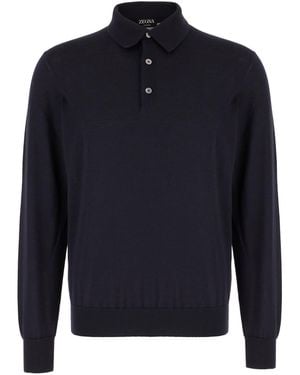 ZEGNA Midnight Cashmere Blend Polo Shirt - Blue