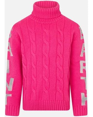 MC2 Saint Barth Girl Turtleneck Braided Sweater With Saint Barth Jacquard - Pink