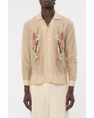 BAZISZT Chemise Beauly Broderie Florale Shirt - Natural