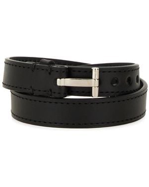 Tom Ford Leather Brass Buckle Bracelet - Black