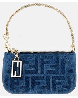 Fendi Mini Flat Pouch Denim Flock Ff - Blue