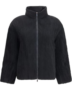 GONGDID DESIGN Jacket Short Padded With Striped Fabric Polyester - Blue