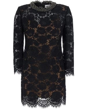 Self-Portrait Mini Dress With Lace Sleeves Polyamide - Black