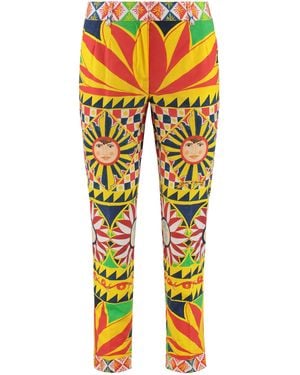 Dolce & Gabbana Cropped Trousers Carretto Print Cotton Trousers - Yellow