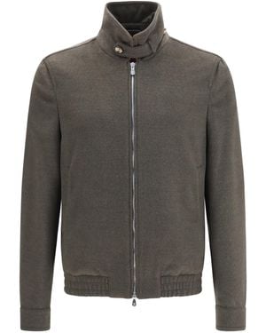 Brunello Cucinelli Wool Zip Jacket With High Collar - Gray