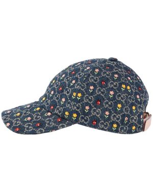 Gucci Embroidered Gg Denim Baseball Cap Accessories Beanies & Hats - Blue