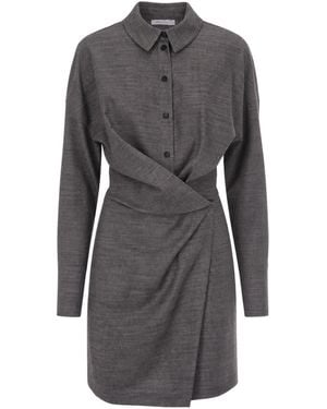 Patrizia Pepe Melange Lyocell-Blend Chemisier Mini Dress - Grey